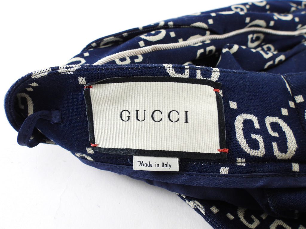 Gucci GG Monogram Navy and Ivory Knit Jersey Pants - IT44 / USA 8 / M