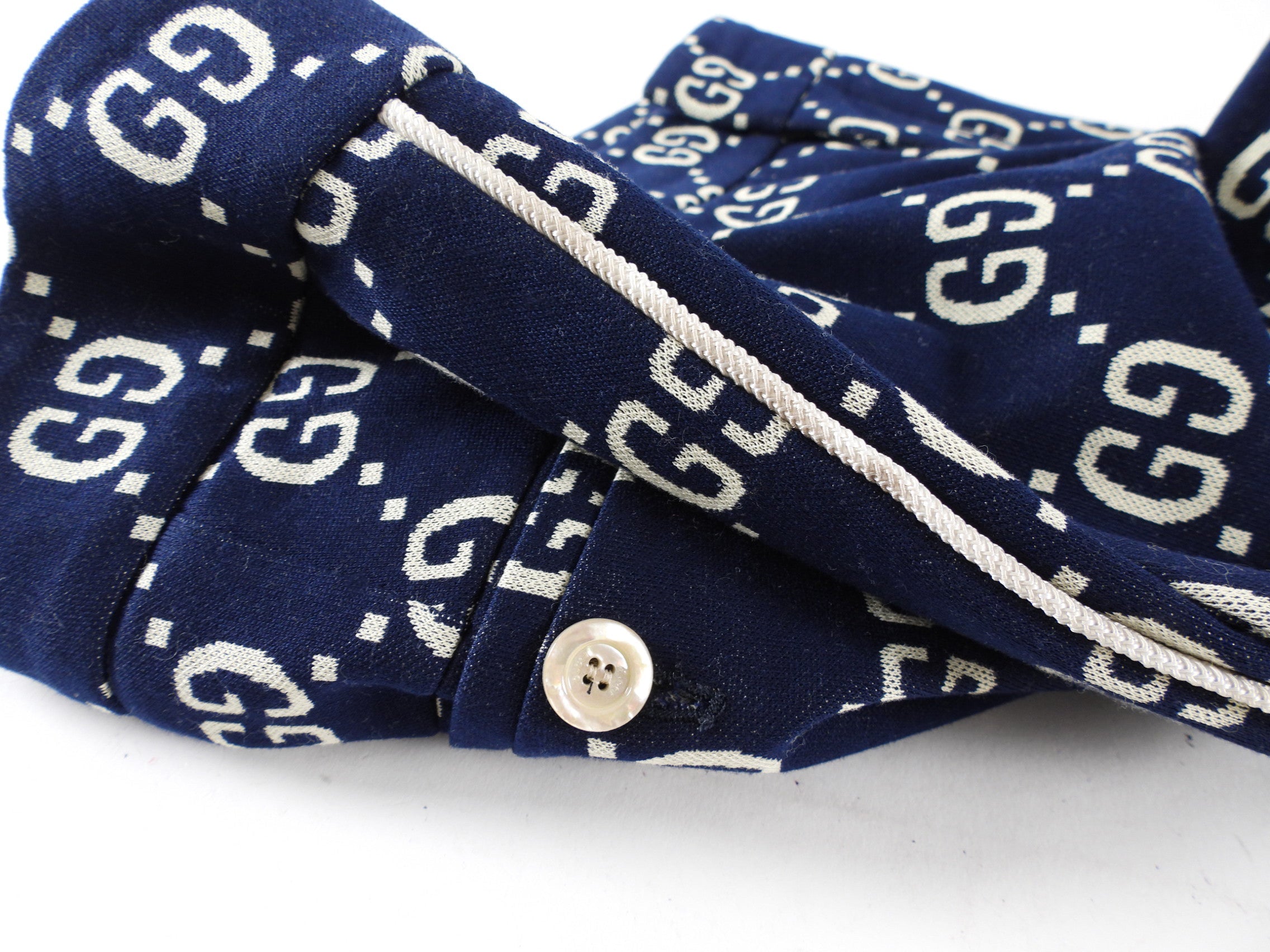 Gucci GG Monogram Navy and Ivory Knit Jersey Pants - IT44 / USA 8 / M