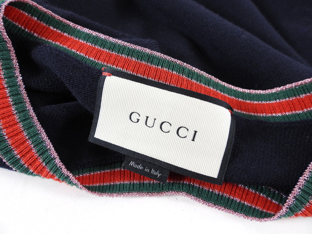 Gucci Midnight Navy Knit Web Trim Sweater - M