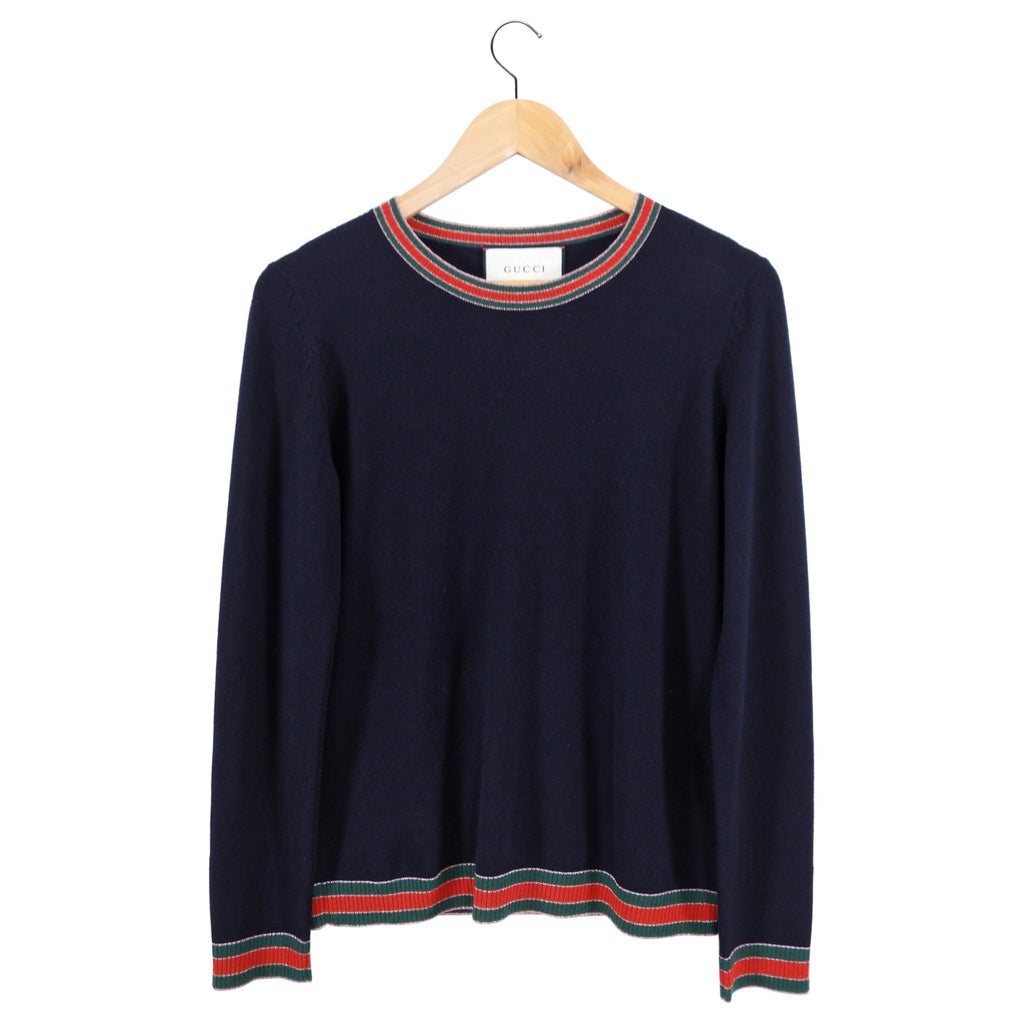 Gucci Midnight Navy Knit Web Trim Sweater - M