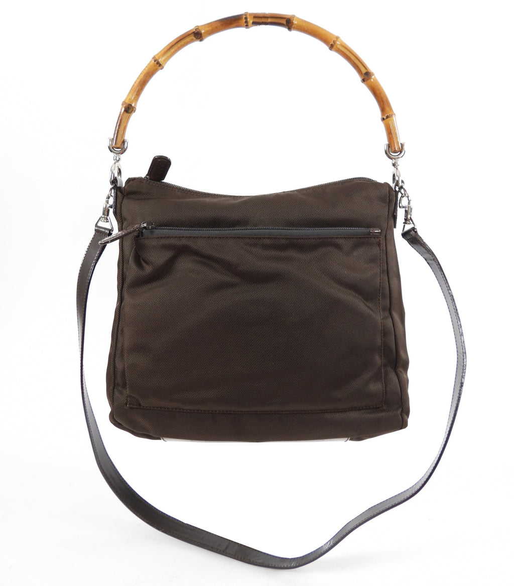 Gucci Brown Nylon Bamboo Handle Two-Way Bag