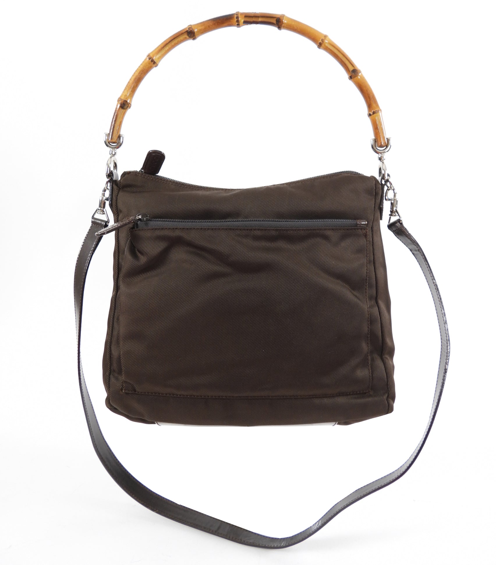 Gucci Brown Nylon Bamboo Handle Two-Way Bag