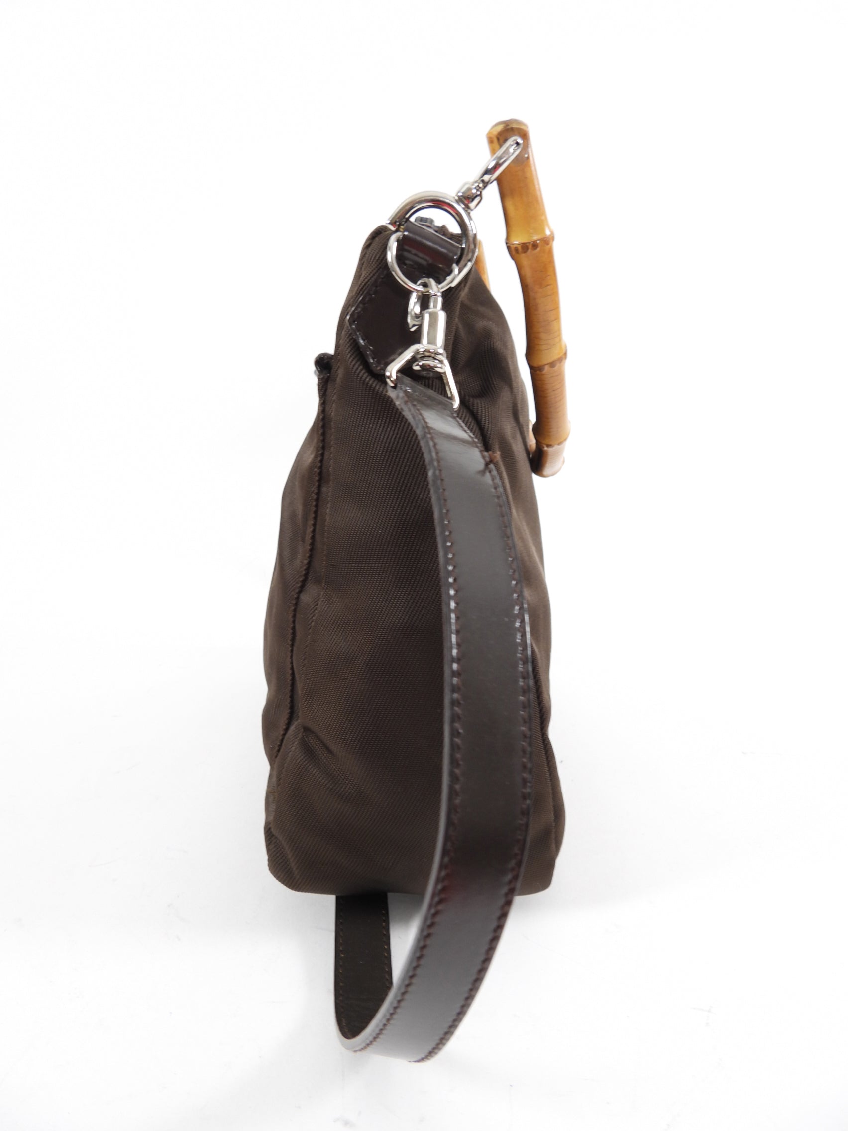 Gucci Brown Nylon Bamboo Handle Two-Way Bag