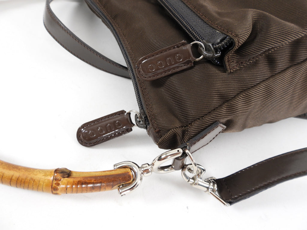 Gucci Brown Nylon Bamboo Handle Two-Way Bag