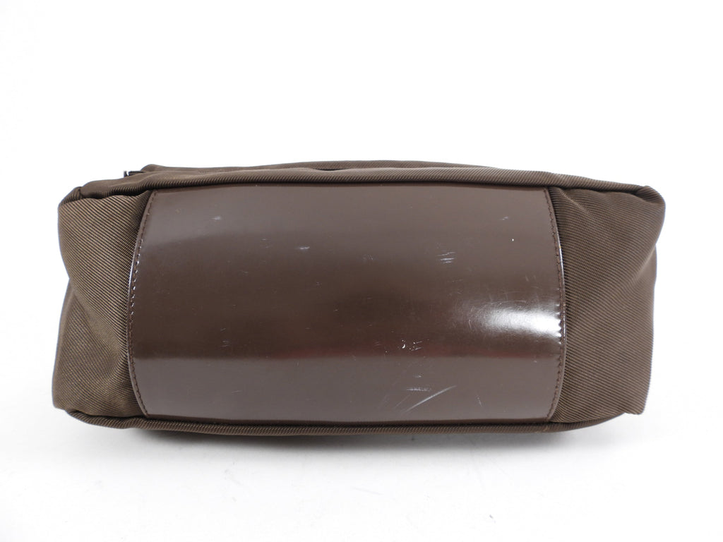 Gucci Brown Nylon Bamboo Handle Two-Way Bag
