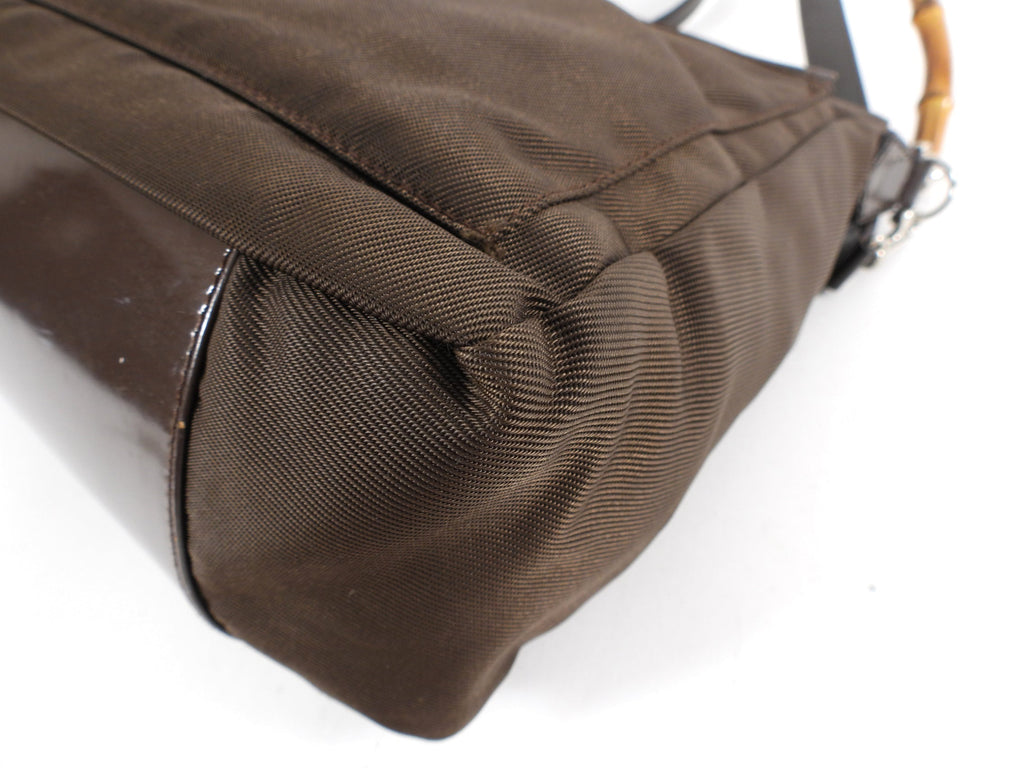 Gucci Brown Nylon Bamboo Handle Two-Way Bag
