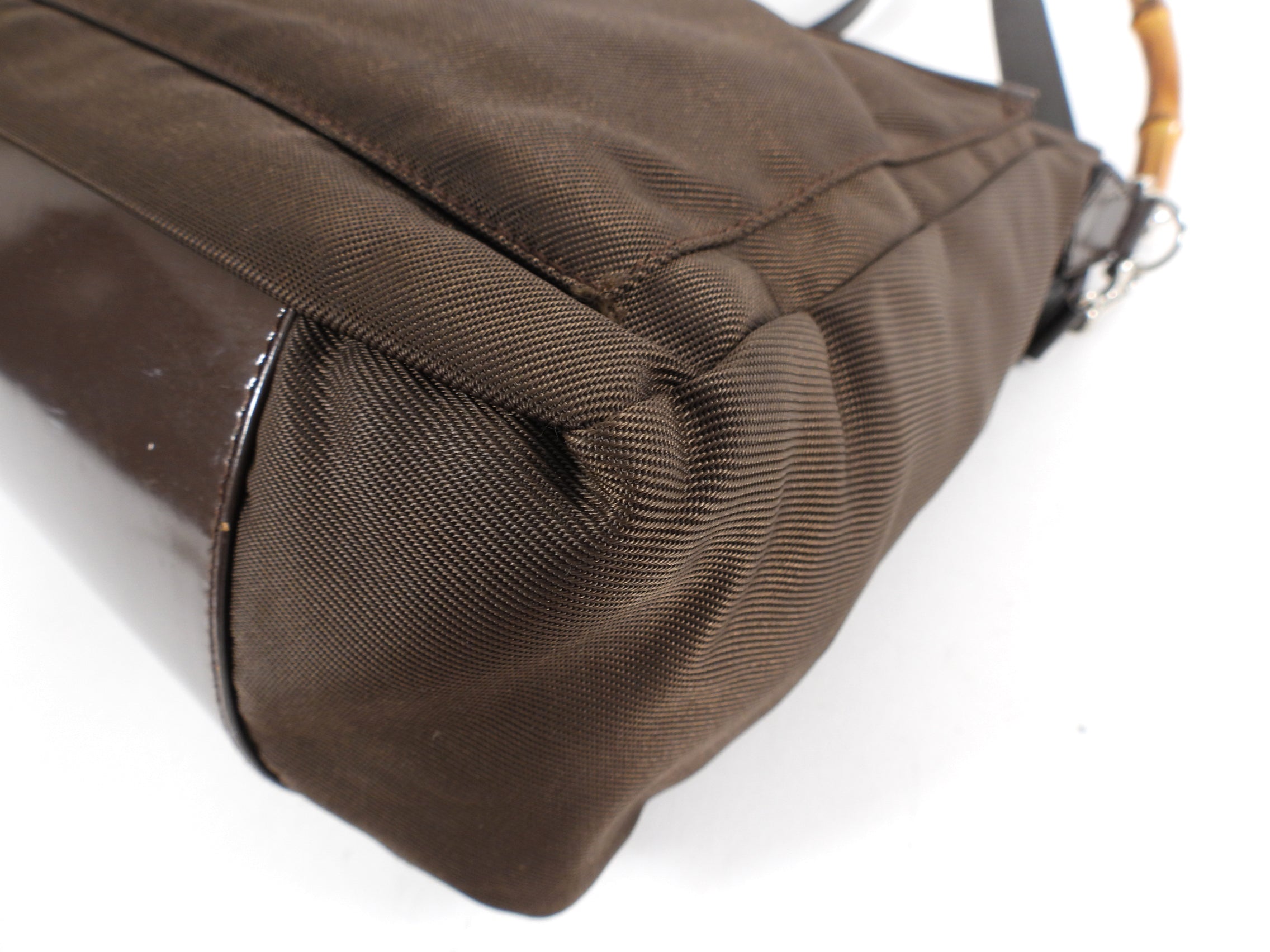 Gucci Brown Nylon Bamboo Handle Two-Way Bag