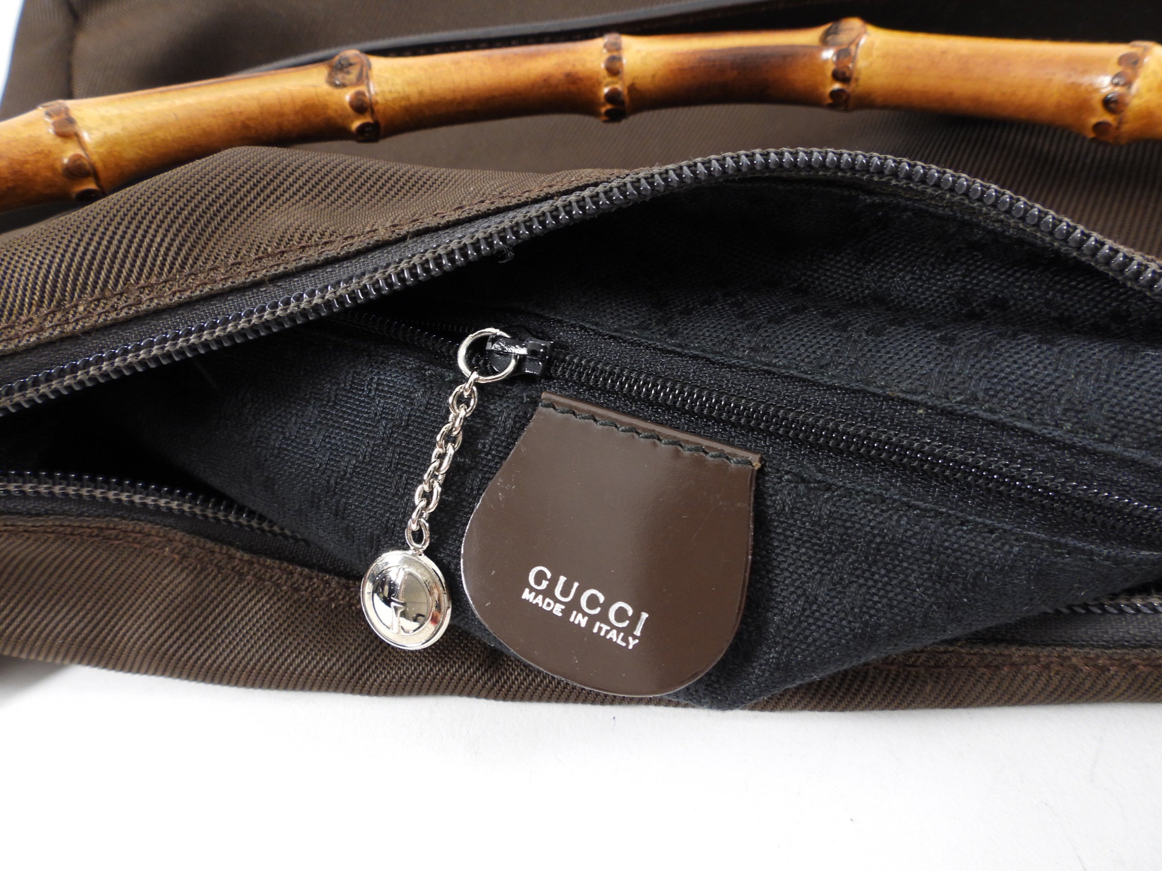 Gucci Brown Nylon Bamboo Handle Two-Way Bag