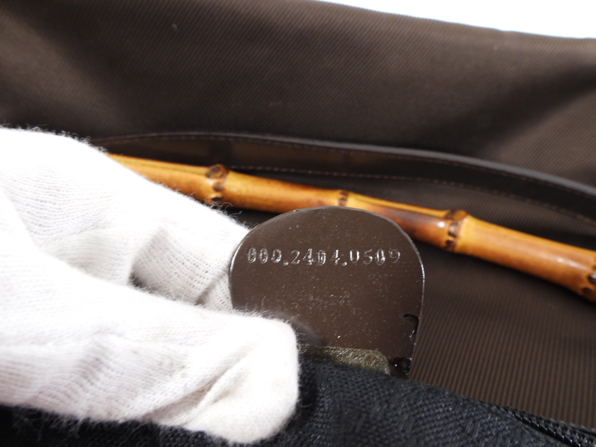 Gucci Brown Nylon Bamboo Handle Two-Way Bag