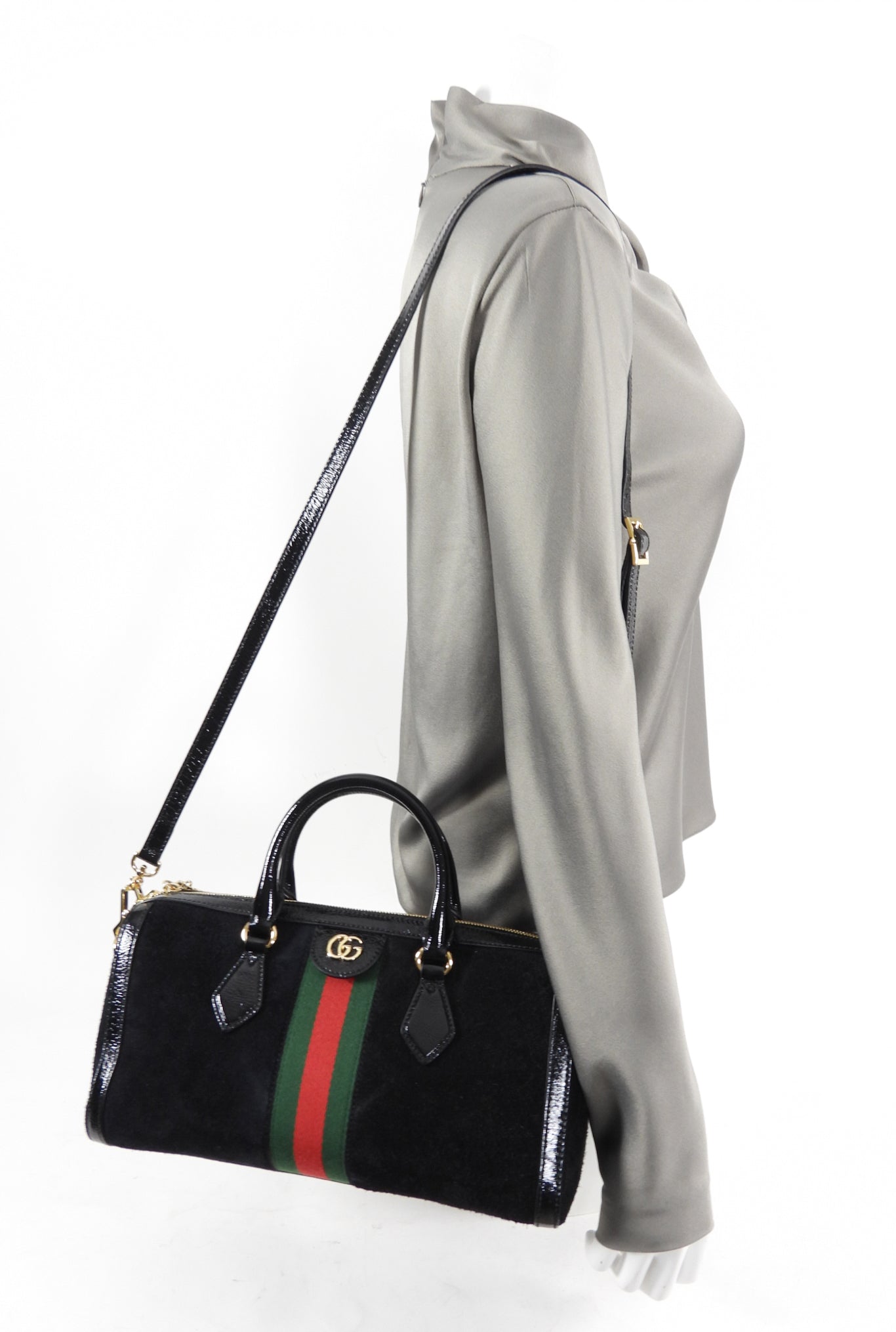 Gucci Black Suede and Patent Ophidia Doctor Bag