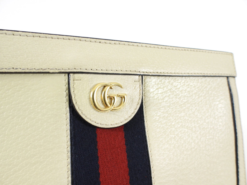 Gucci Ivory Leather Web Stripe GG Ophidia Chain Clutch Bag