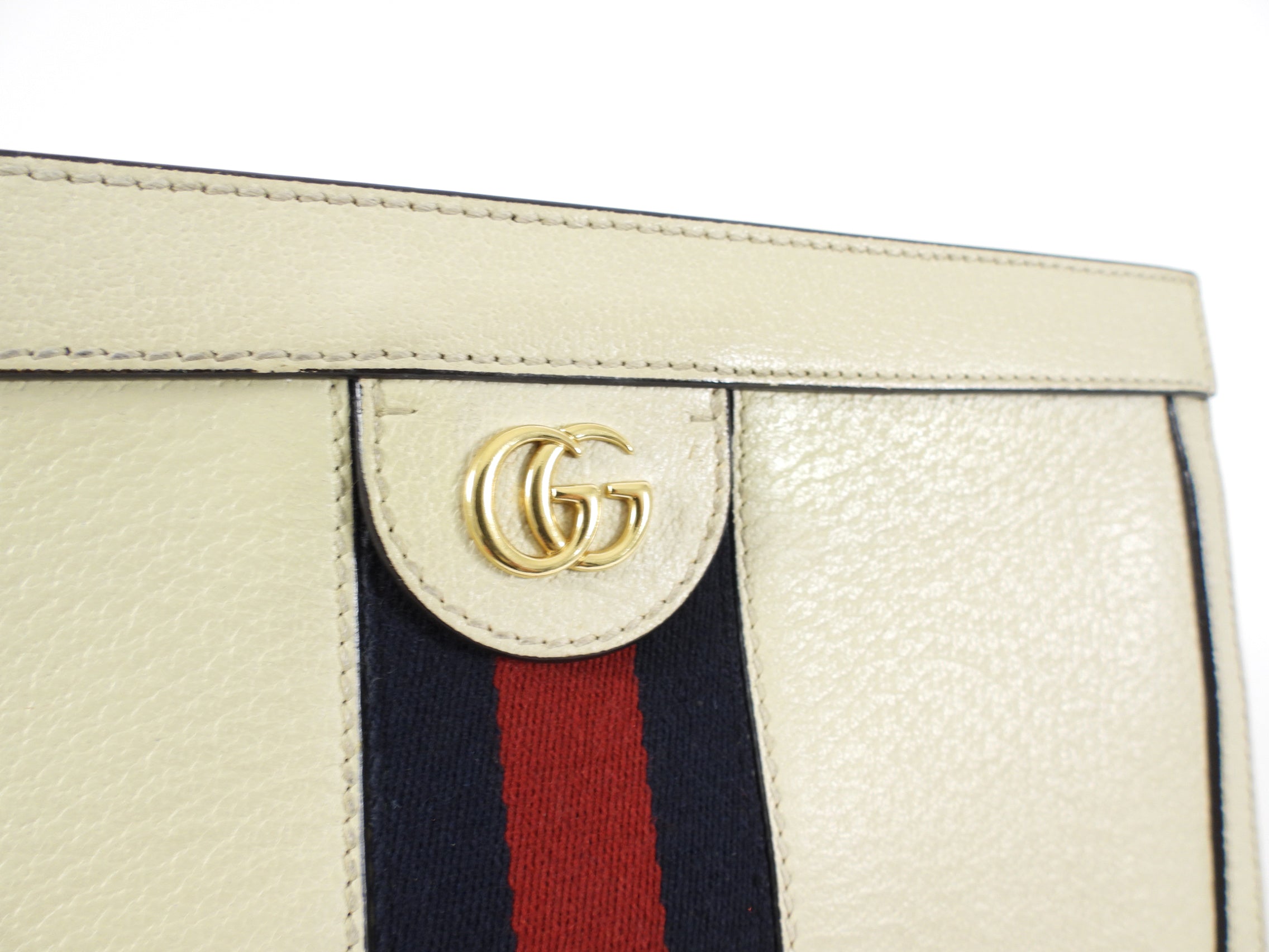 Gucci Ivory Leather Web Stripe GG Ophidia Chain Clutch Bag
