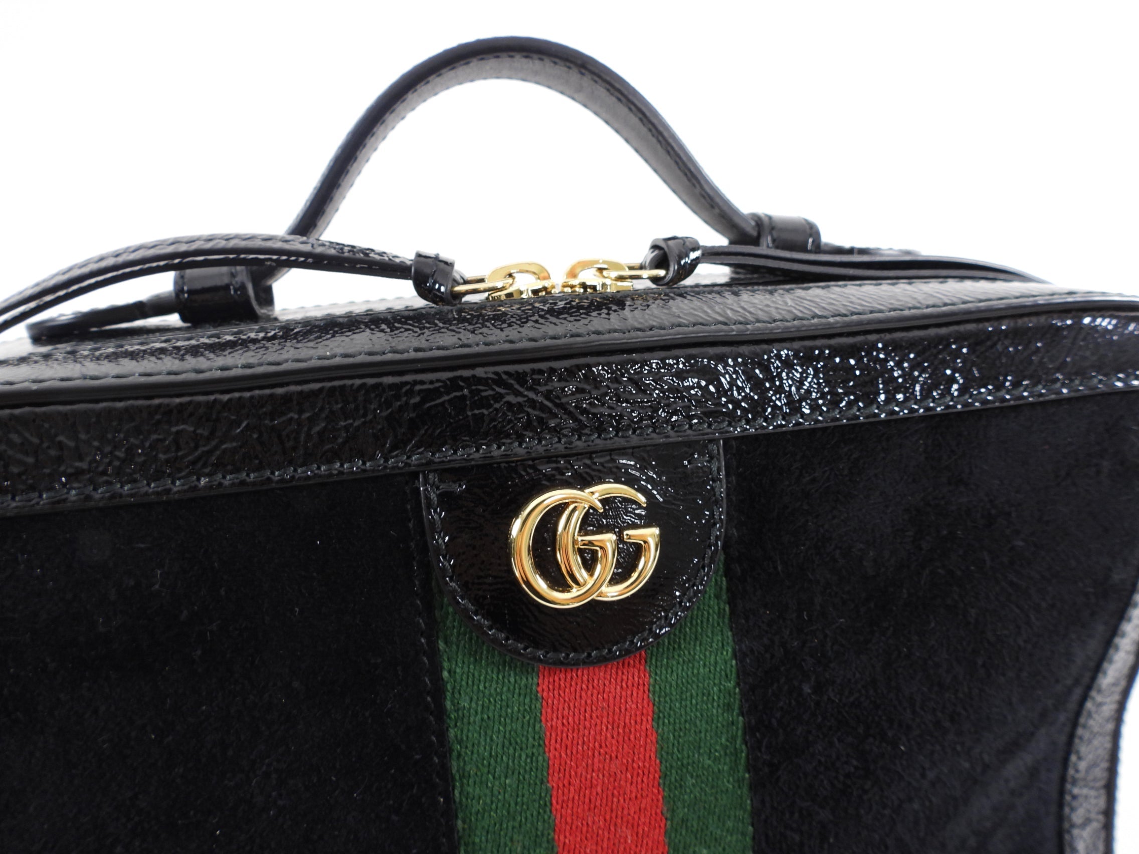 Gucci Black Patent and Suede Web Stripe Ophidia Crossbody Bag