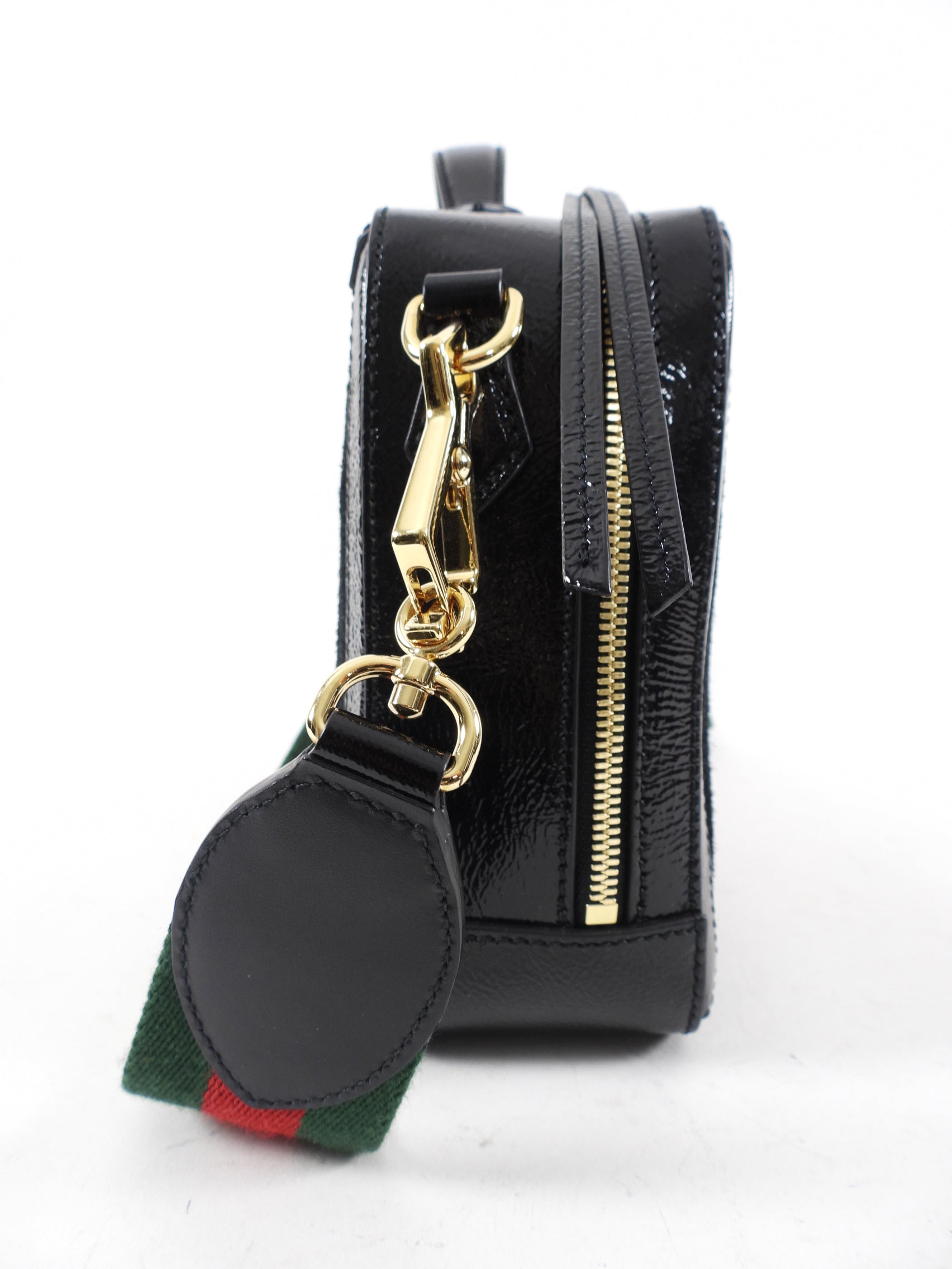 Gucci Black Patent and Suede Web Stripe Ophidia Crossbody Bag