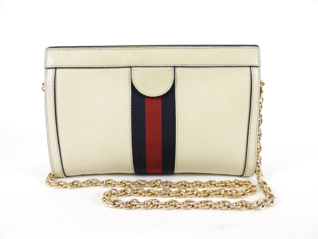 Gucci Ivory Leather Web Stripe GG Ophidia Chain Clutch Bag