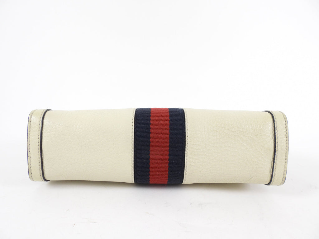 Gucci Ivory Leather Web Stripe GG Ophidia Chain Clutch Bag