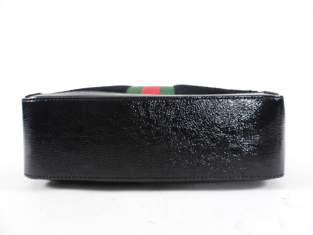 Gucci Black Patent and Suede Web Stripe Ophidia Crossbody Bag