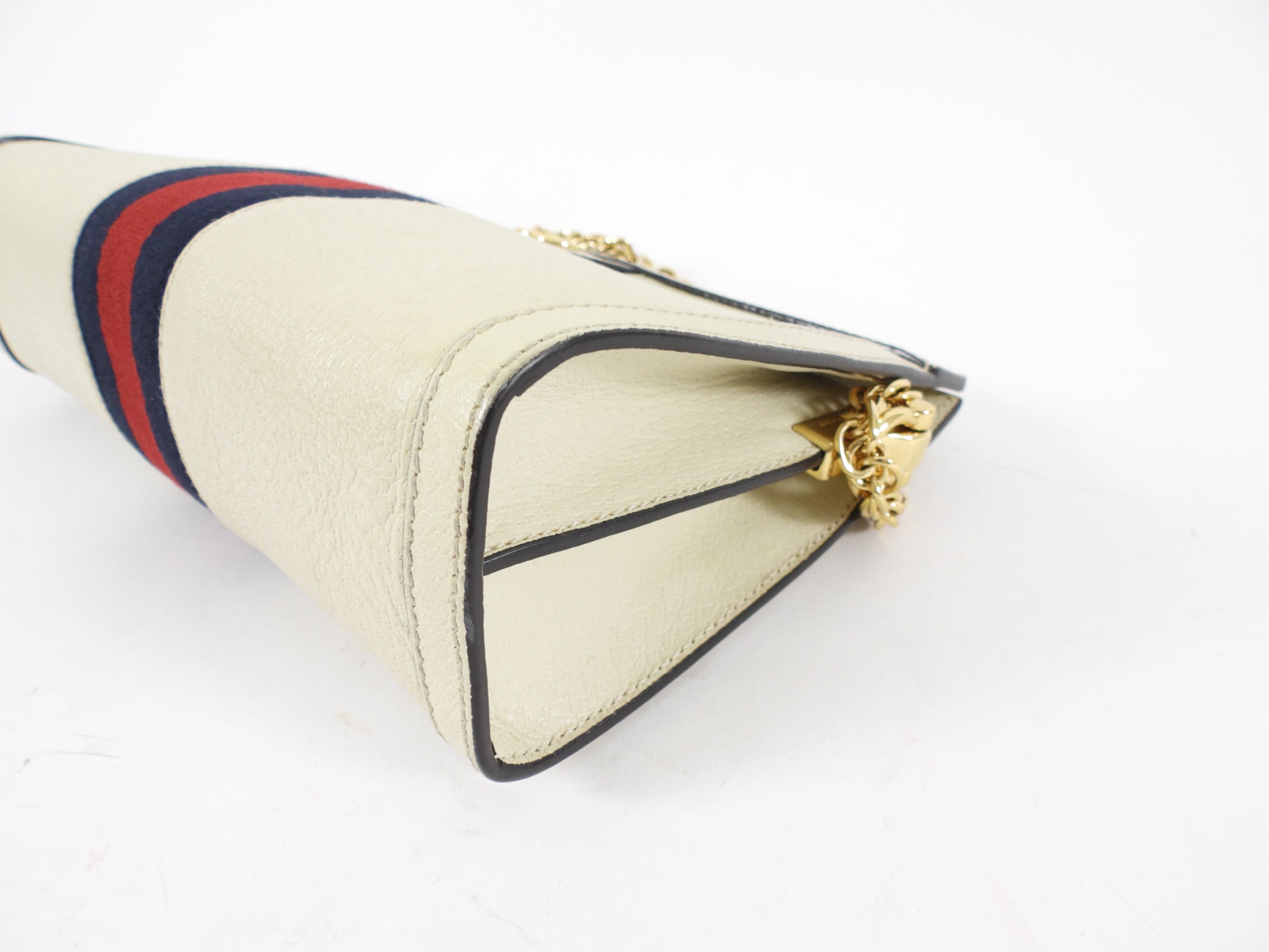 Gucci Ivory Leather Web Stripe GG Ophidia Chain Clutch Bag