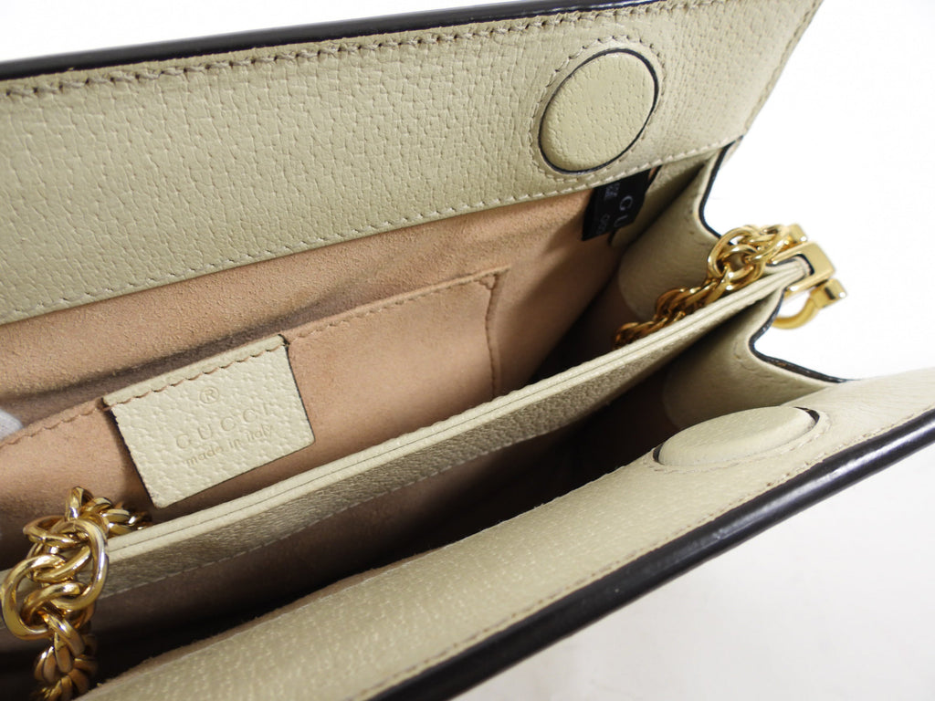 Gucci Ivory Leather Web Stripe GG Ophidia Chain Clutch Bag