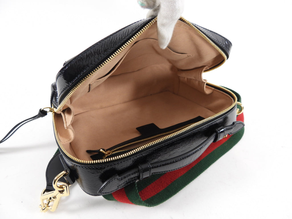 Gucci Black Patent and Suede Web Stripe Ophidia Crossbody Bag
