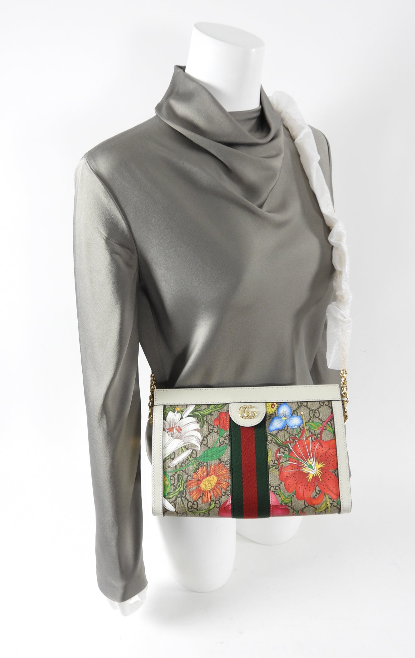 Gucci Ivory Small Ophidia Supreme Floral Shoulder Bag / Clutch