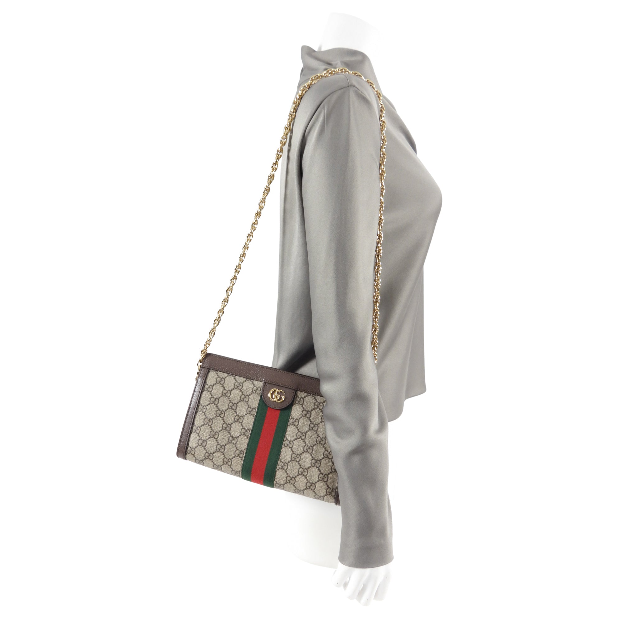 Gucci Brown Monogram GG Web Ophidia Small Shoulder Bag