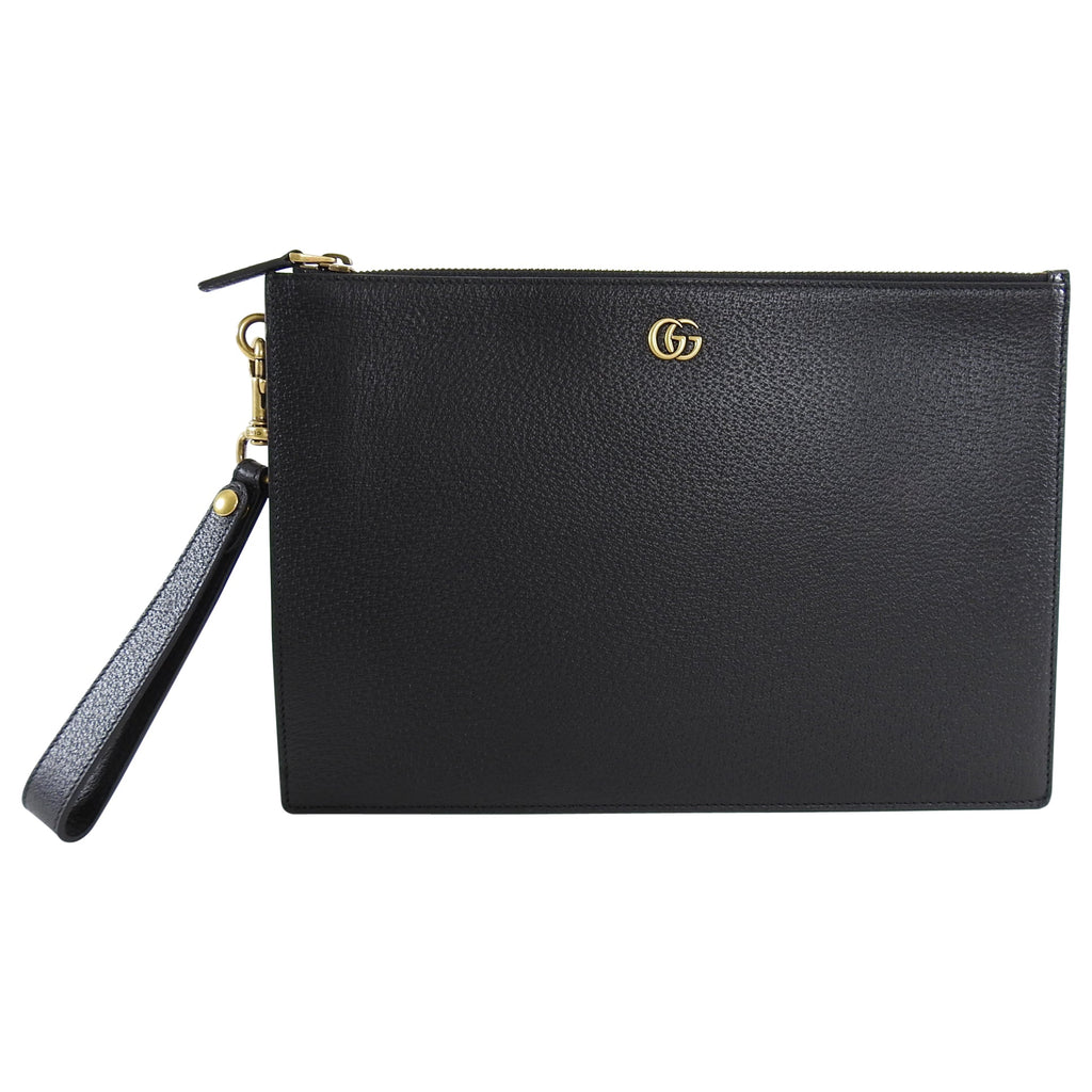 Gucci 2019 Marmont Black Leather GG Portfolio Clutch Bag