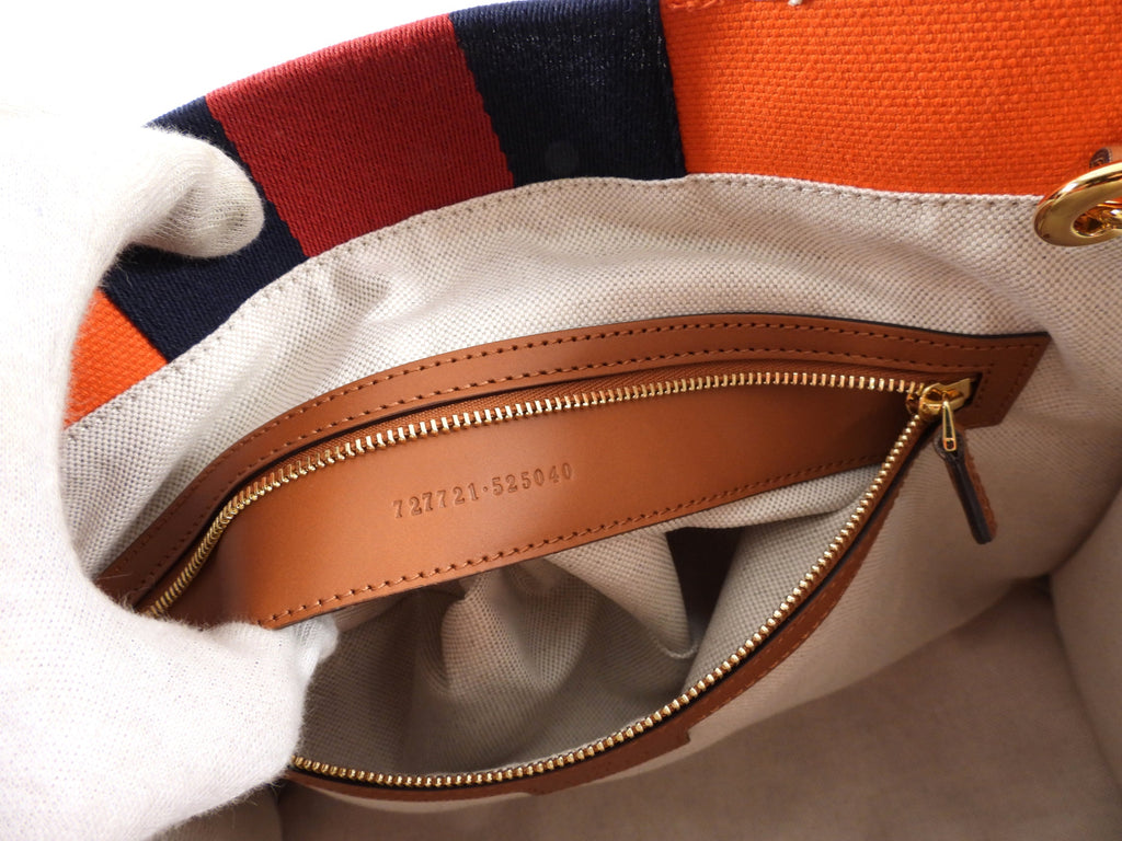 Gucci Interlocking G Orange Striped Web Canvas Tote Bag