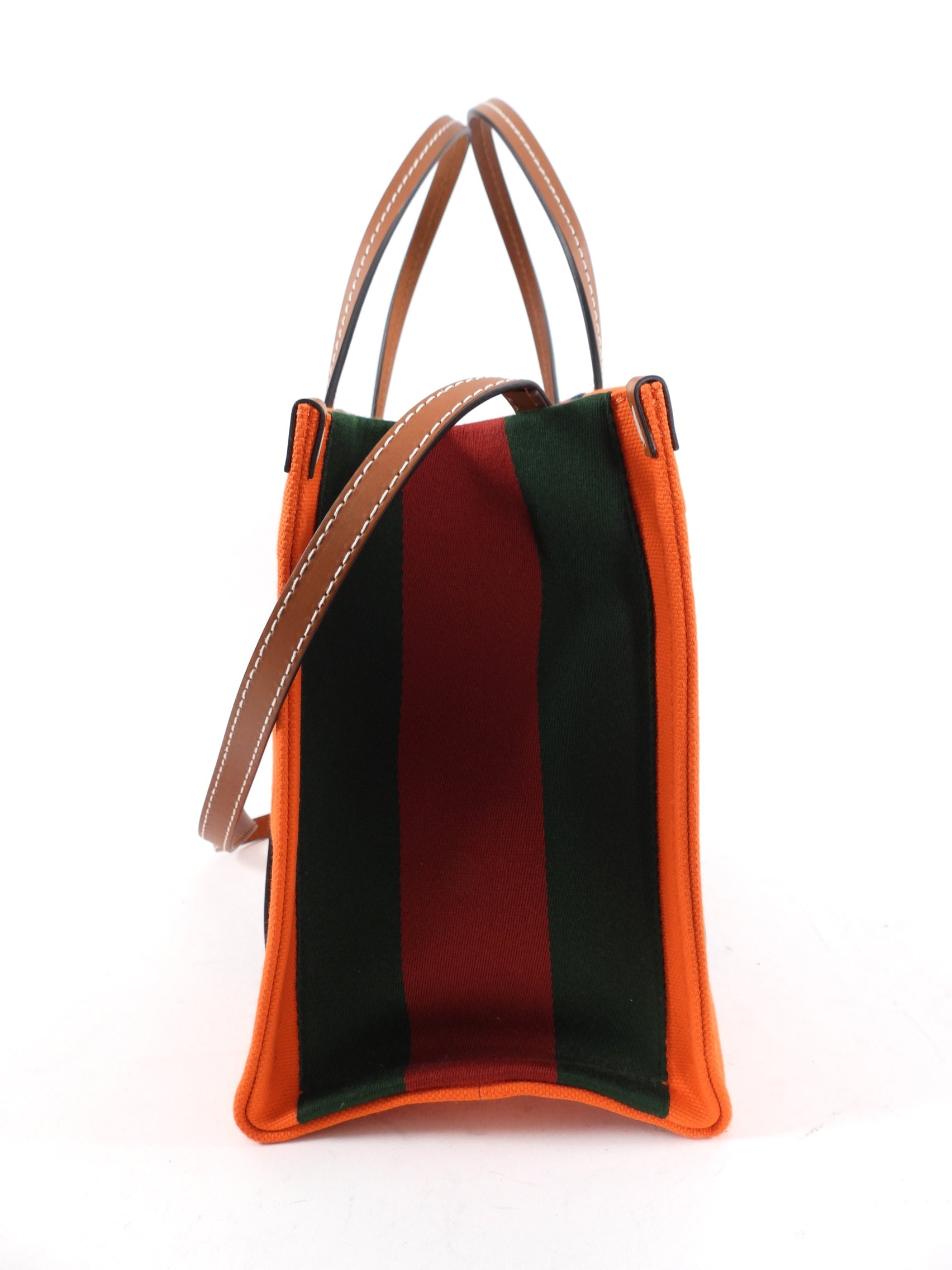 Gucci Interlocking G Orange Striped Web Canvas Tote Bag