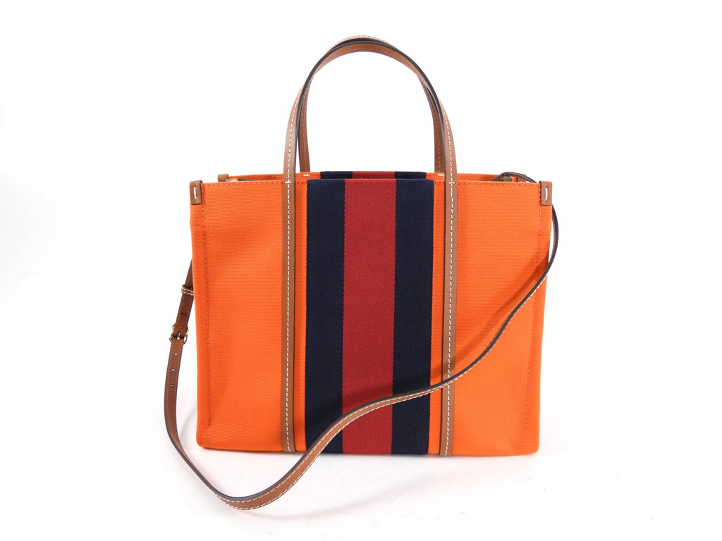 Gucci Interlocking G Orange Striped Web Canvas Tote Bag