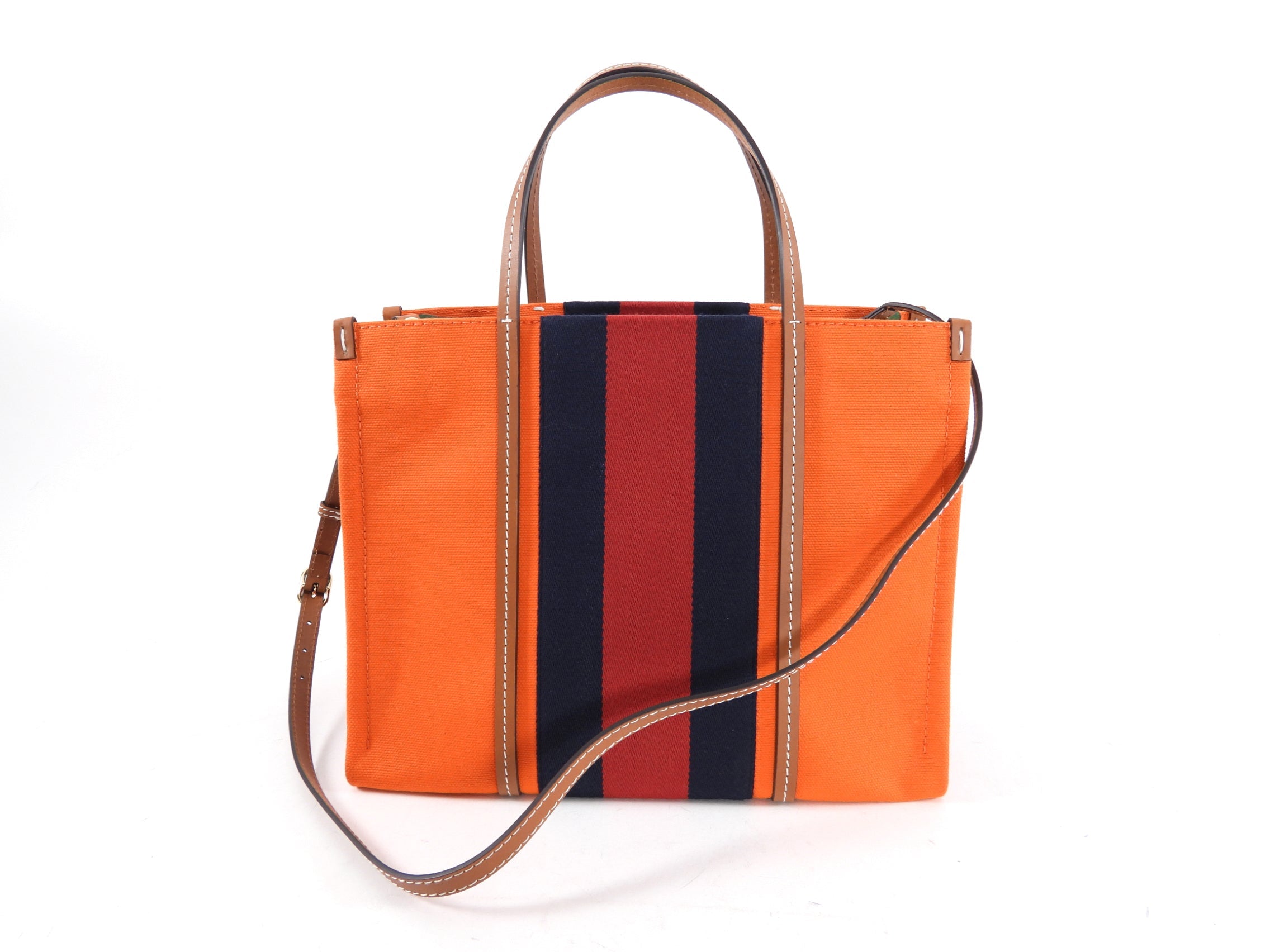 Gucci Interlocking G Orange Striped Web Canvas Tote Bag