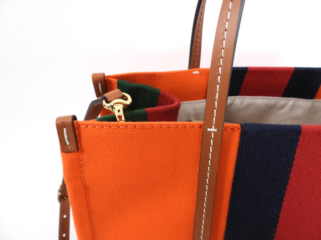 Gucci Interlocking G Orange Striped Web Canvas Tote Bag