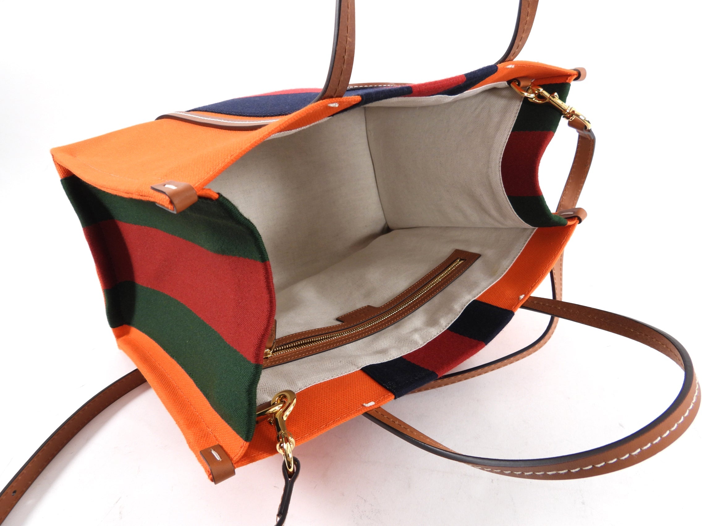 Gucci Interlocking G Orange Striped Web Canvas Tote Bag