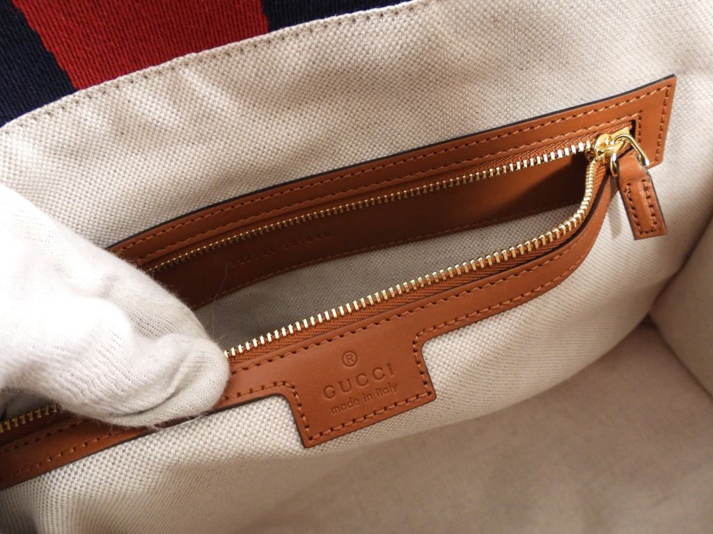 Gucci Interlocking G Orange Striped Web Canvas Tote Bag