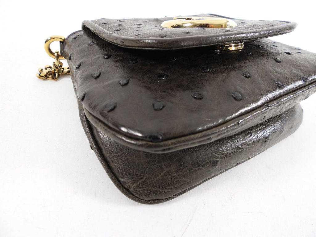 Gucci Mini Brown Ostrich 1973 GG Crossbody Bag