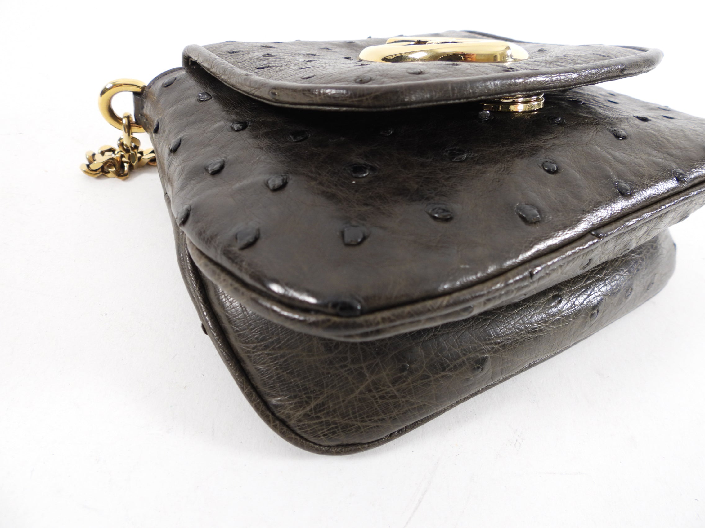 Gucci Mini Brown Ostrich 1973 GG Crossbody Bag