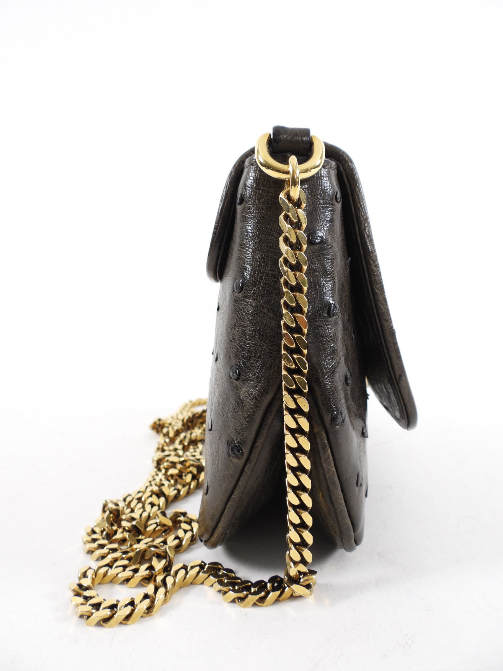 Gucci Mini Brown Ostrich 1973 GG Crossbody Bag