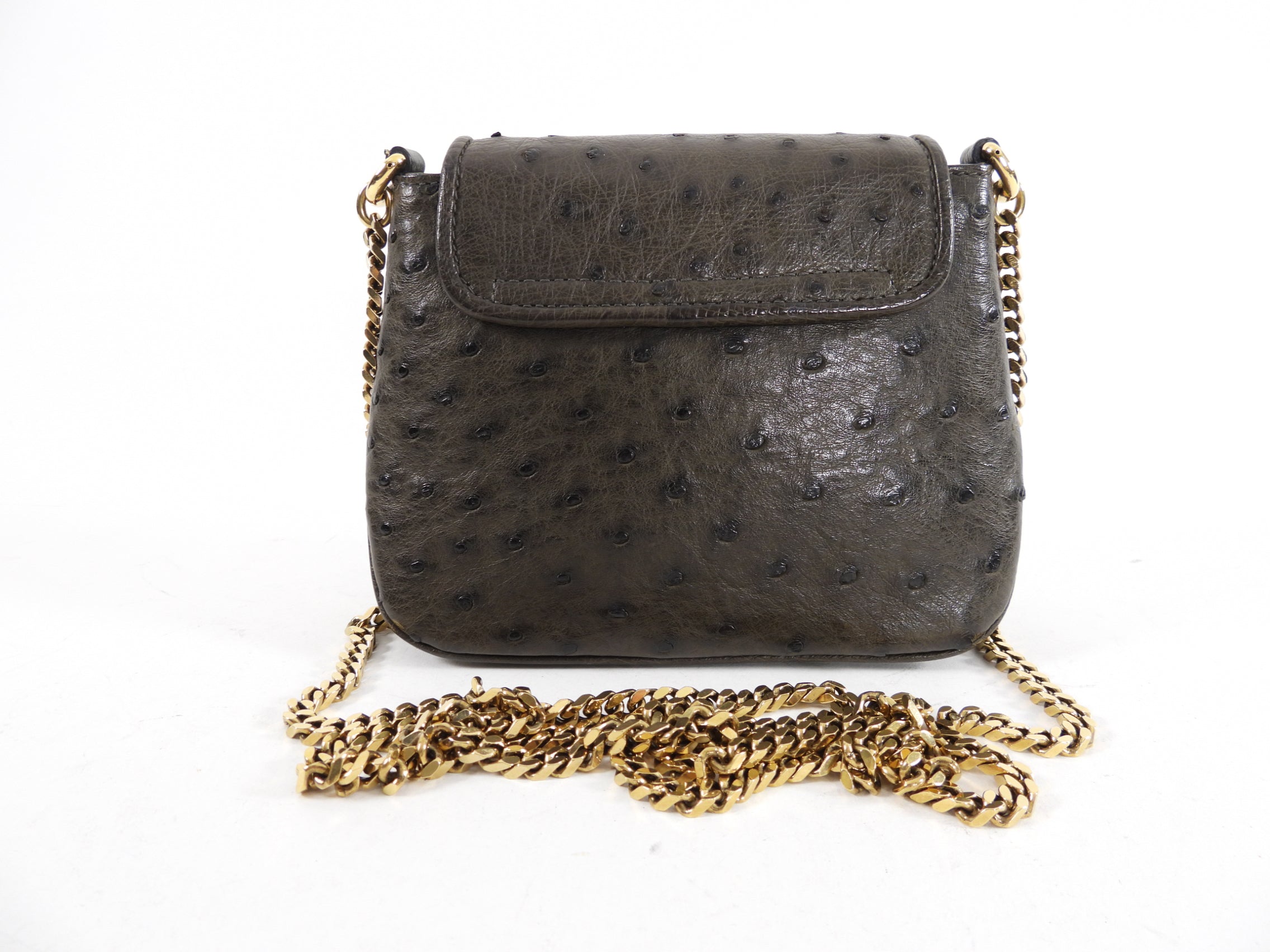 Gucci Mini Brown Ostrich 1973 GG Crossbody Bag