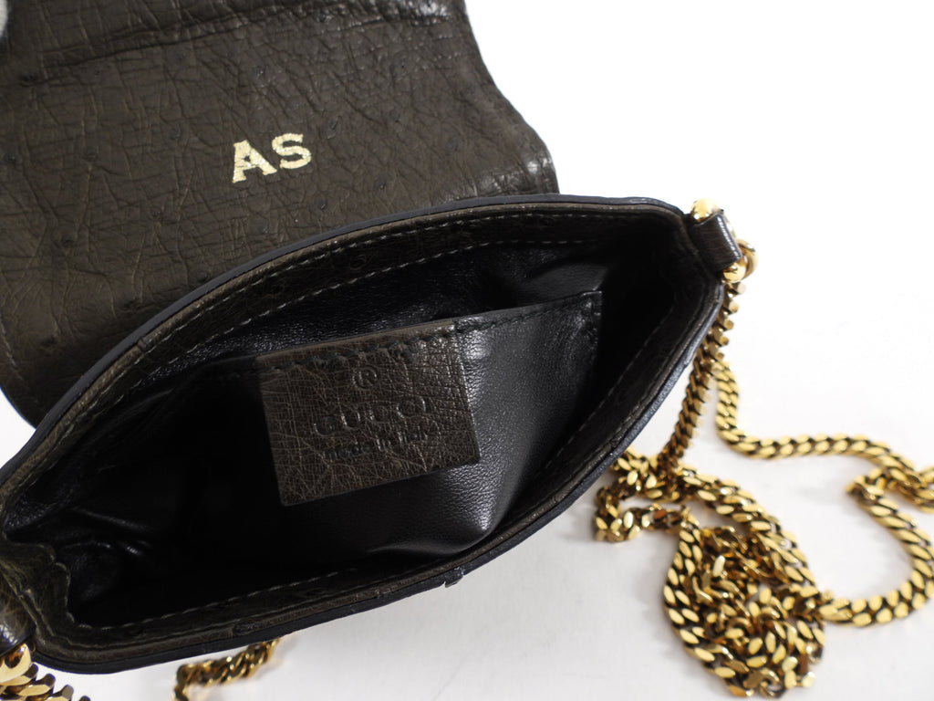 Gucci Mini Brown Ostrich 1973 GG Crossbody Bag