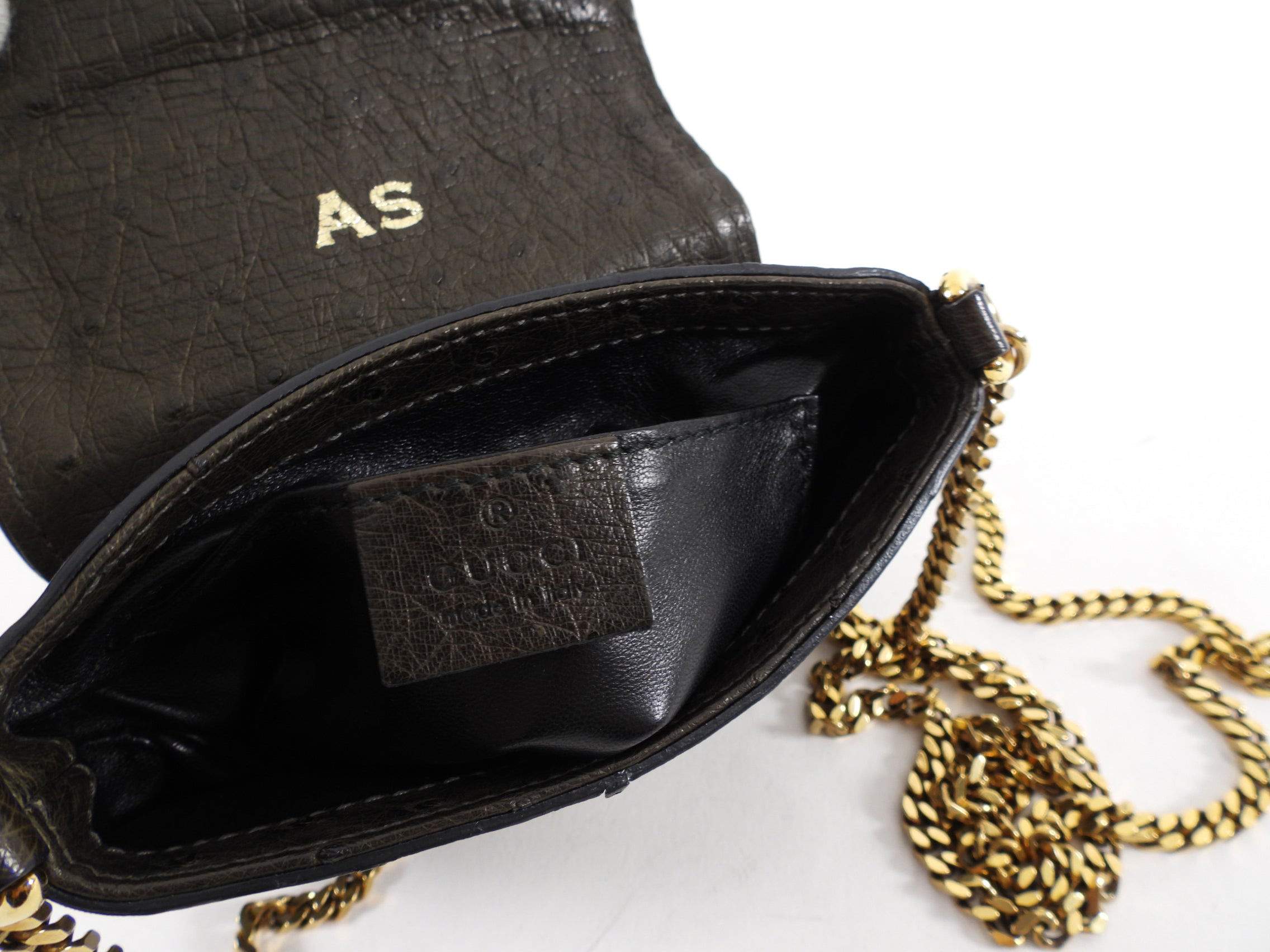 Gucci Mini Brown Ostrich 1973 GG Crossbody Bag