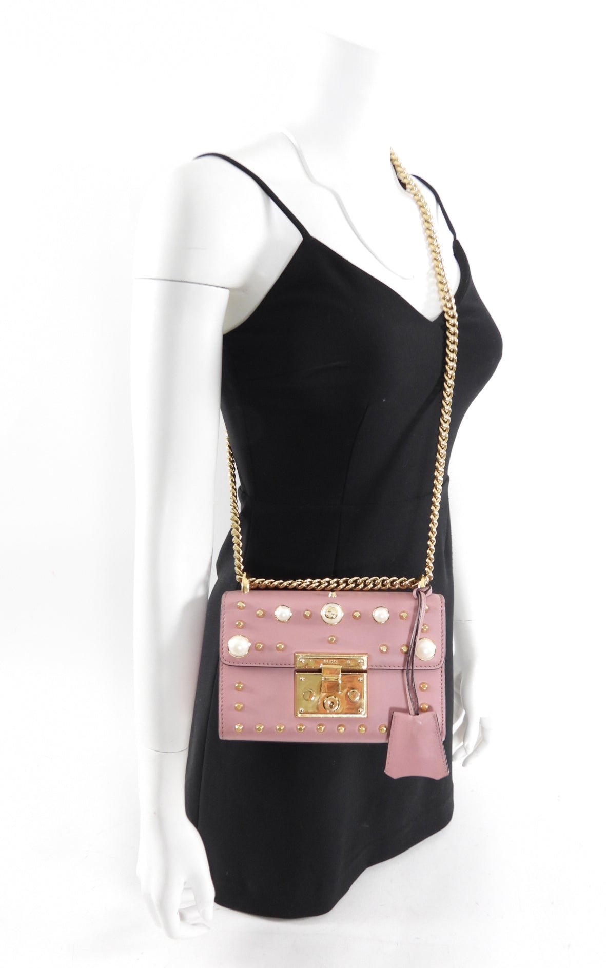 Gucci Small Quartz Pink Pearly Padlock Chain Bag
