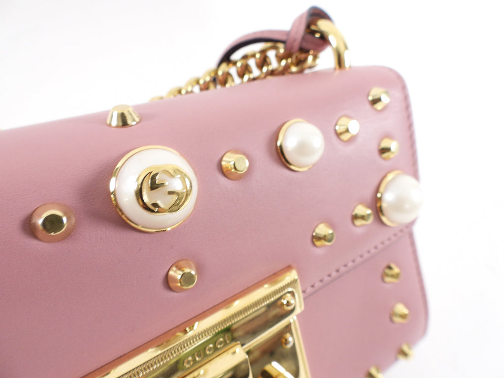 Gucci Small Quartz Pink Pearly Padlock Chain Bag