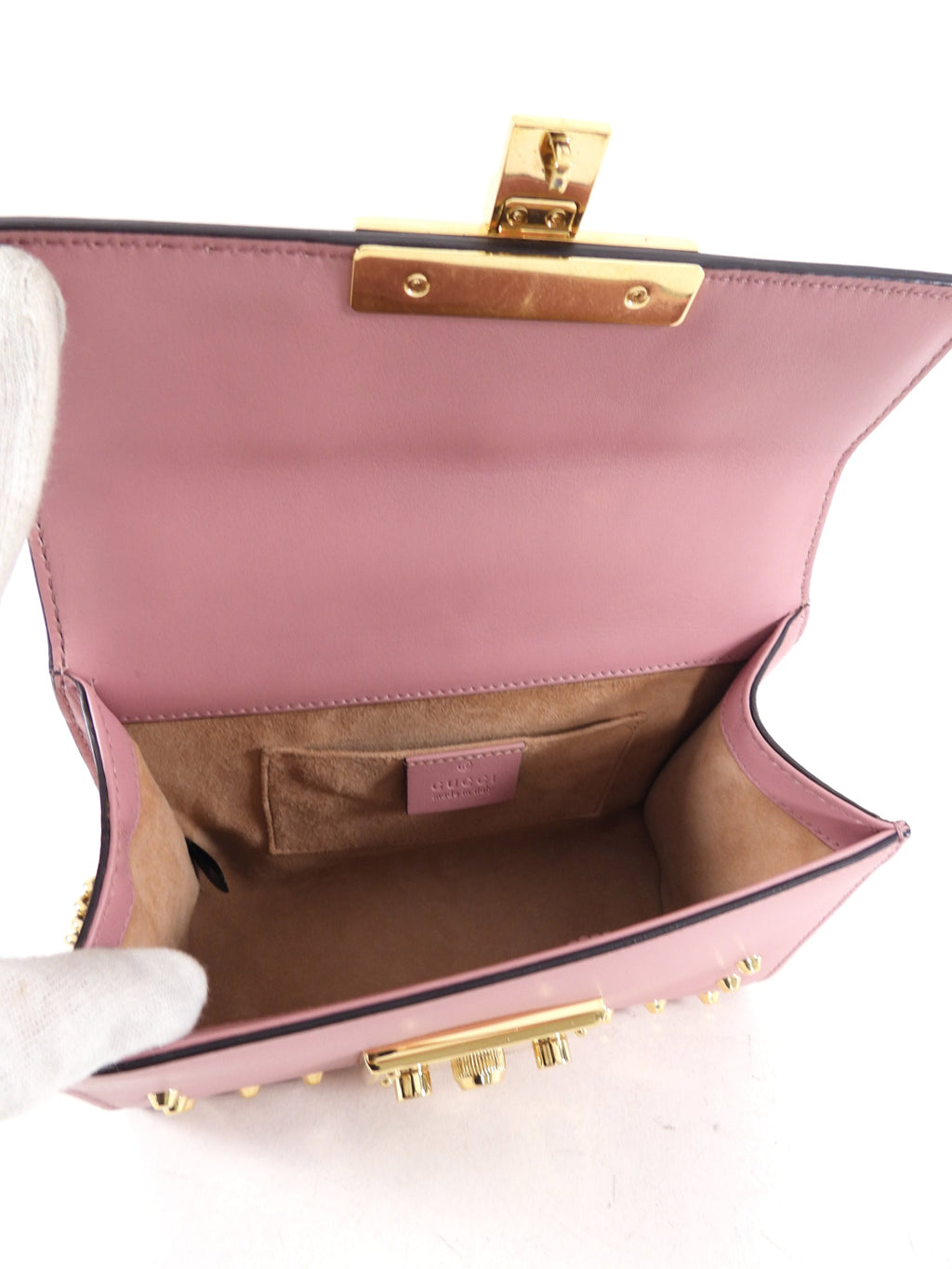 Gucci Small Quartz Pink Pearly Padlock Chain Bag