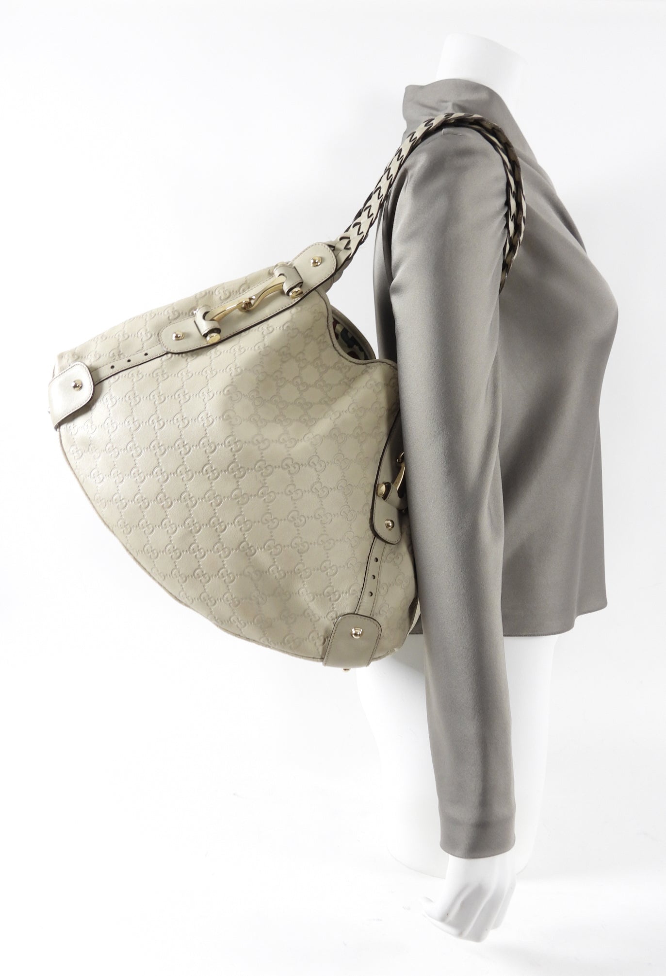 Gucci Ivory Guccissima Leather Braided Strap Pelham Tote Bag