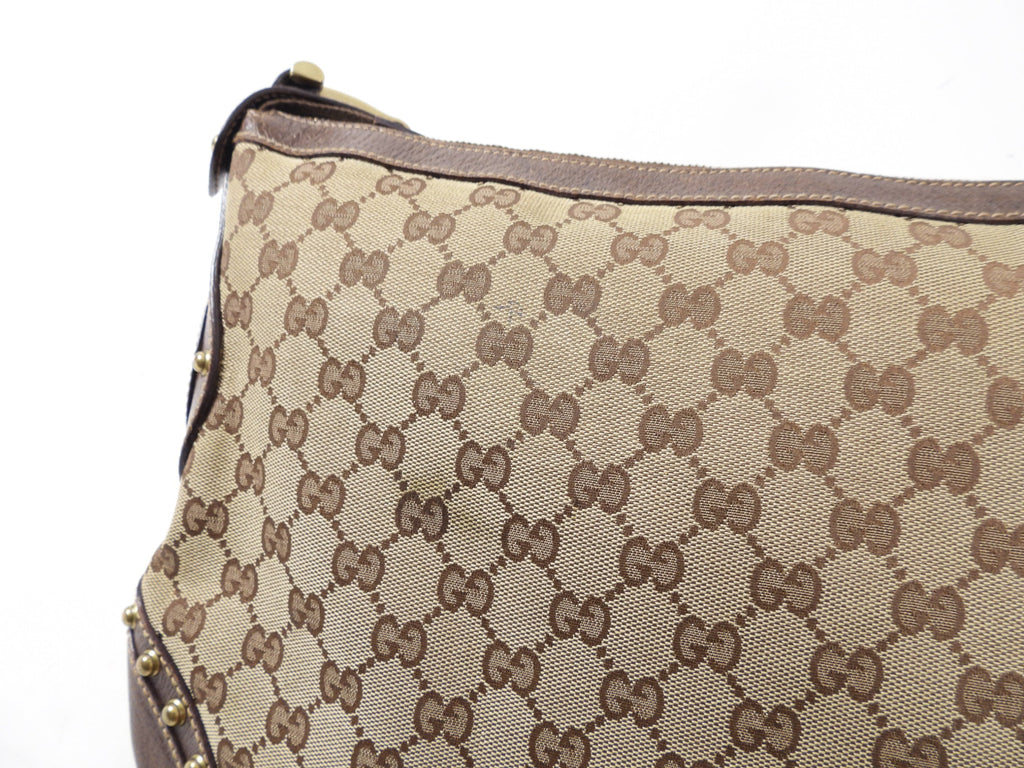 Gucci Monogram Canvas Brown Pelham Stud Hobo Bag