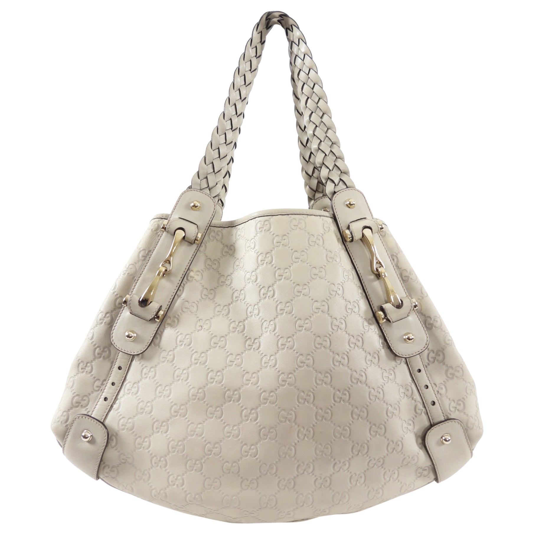 Gucci Ivory Guccissima Leather Braided Strap Pelham Tote Bag