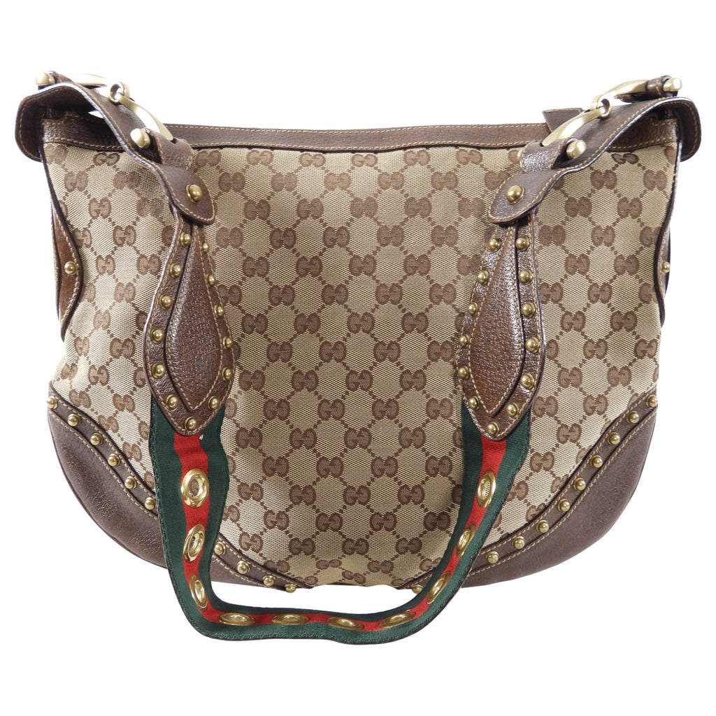 Gucci Monogram Canvas Brown Pelham Stud Hobo Bag