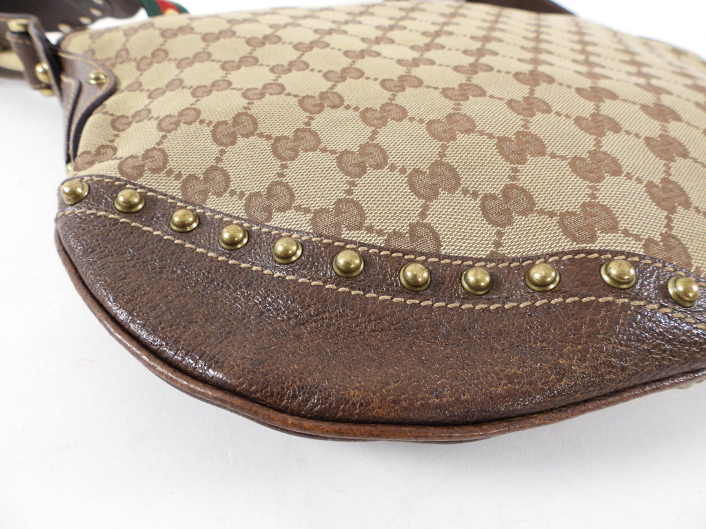 Gucci Monogram Canvas Brown Pelham Stud Hobo Bag