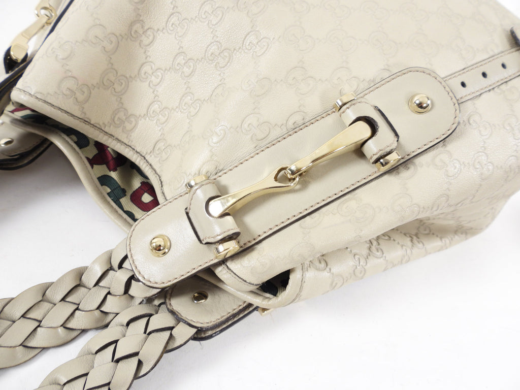 Gucci Ivory Guccissima Leather Braided Strap Pelham Tote Bag