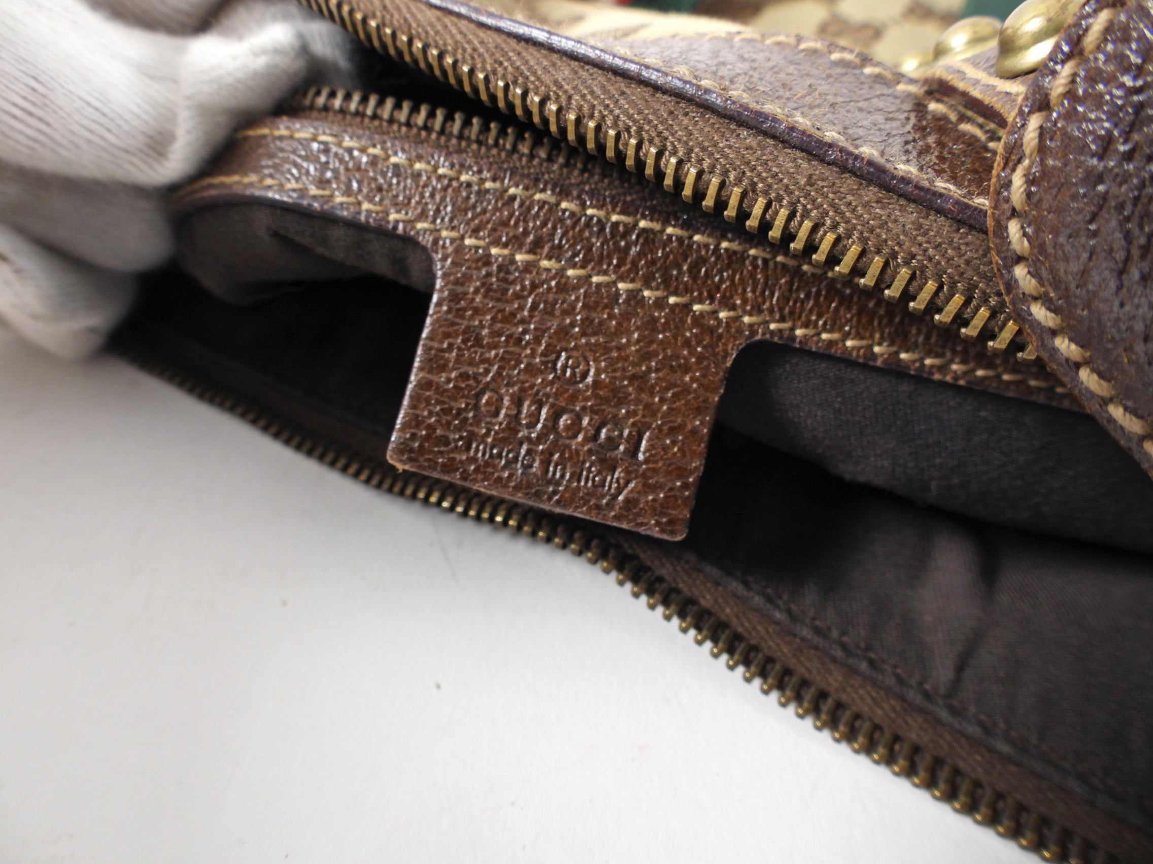 Gucci Monogram Canvas Brown Pelham Stud Hobo Bag